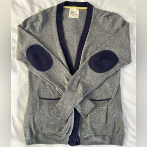 Men's Gray Cardigan with Navy Accents